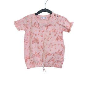 Rabbit And Bear Baby Girls 2T Short Sleeve Top Peach Butterfly Organic Cotton